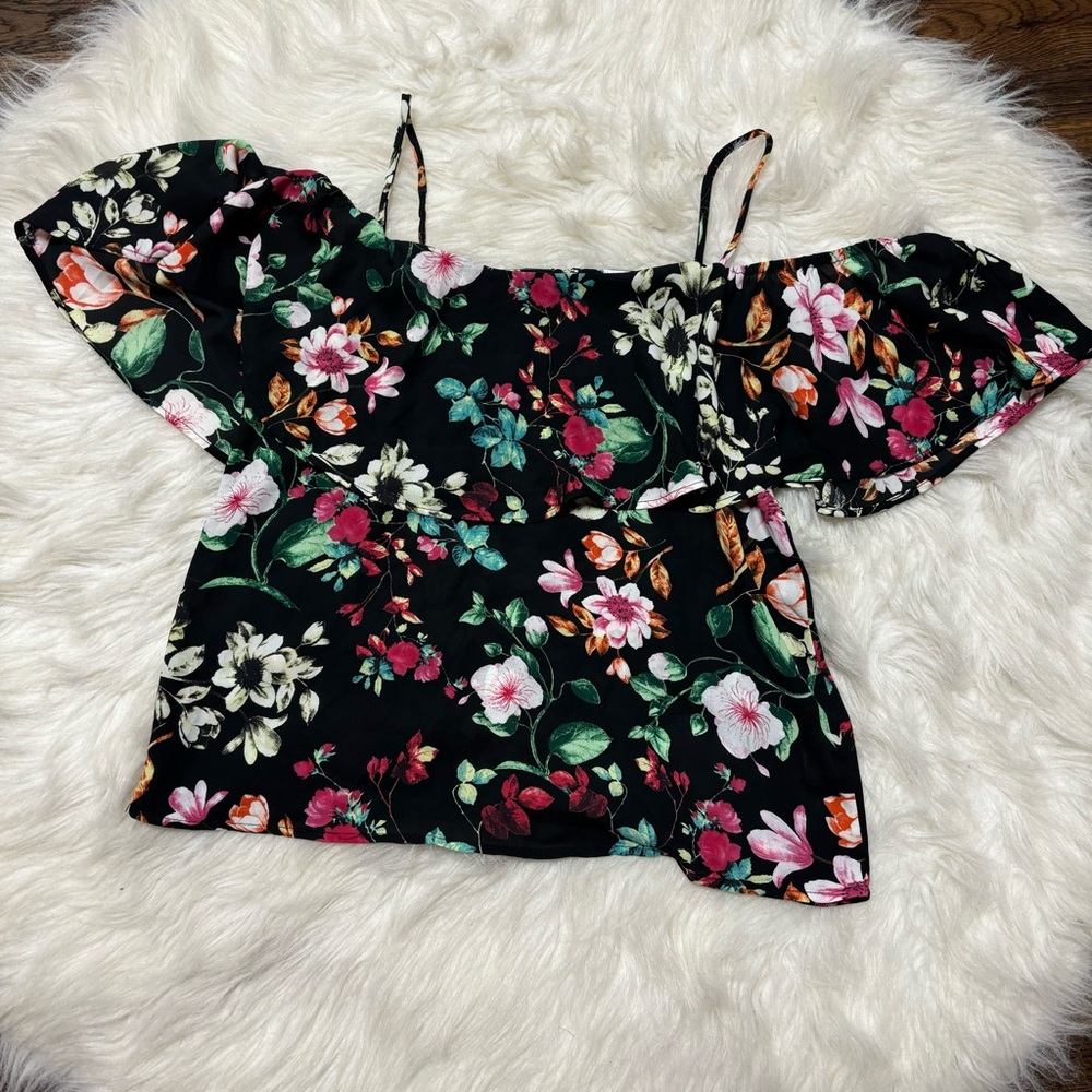 Lush Off-the-shoulder Tropical Floral Flowy Blouse size XS